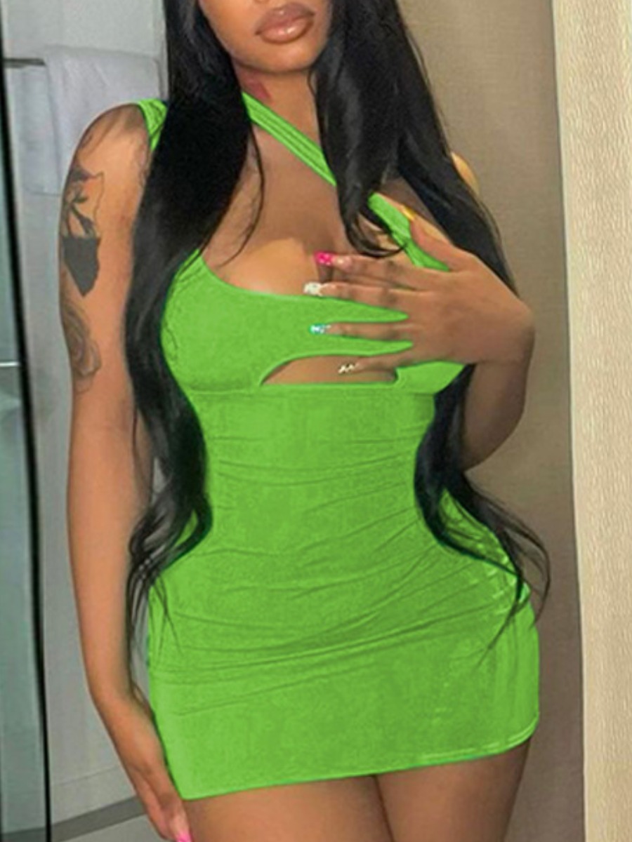 LovelyWholesale COTTON One Shoulder Cut Out Bodycon Dress Summer Sleeveless Sxy Cut Out One Shoulder Spring Summer 2024
