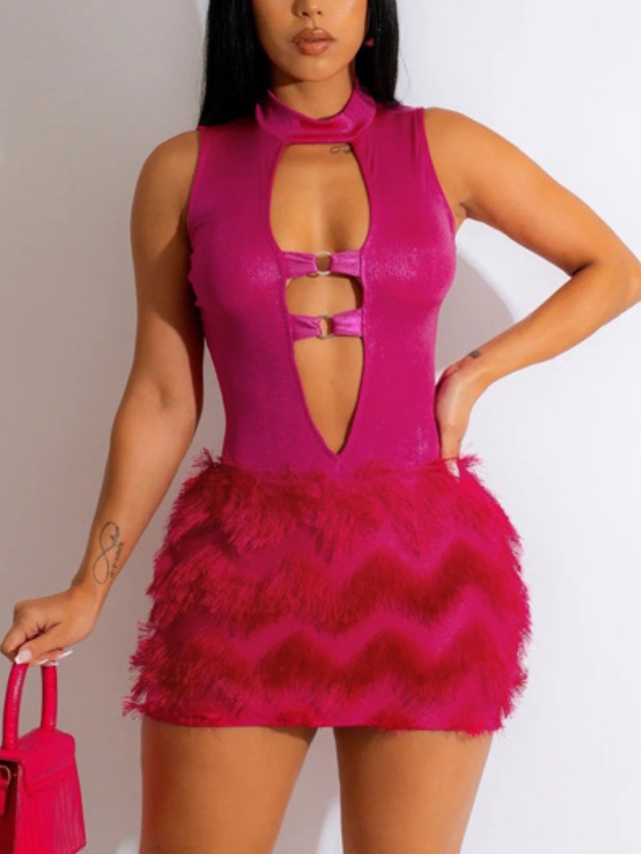 LW Tassel Design Metal Ring Decor Cut Out Bodycon Dress