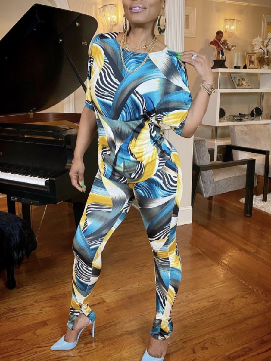 LW Mixed Print Twist Back Pants Set