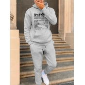 LW Men Letter Print Kangaroo Pocket Tracksuit Set
