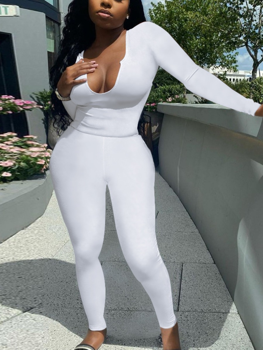 LW BASICS U Neck Plain Skinny Pants Set