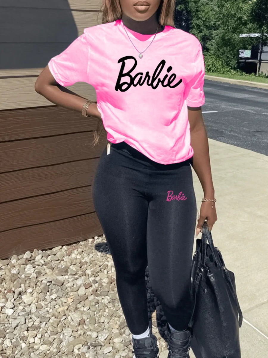 LW Round Neck Letter Print Skinny Pants Set