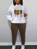 LW Plus Size Lip Letter Print Kangaroo Pocket Tracksuit Set