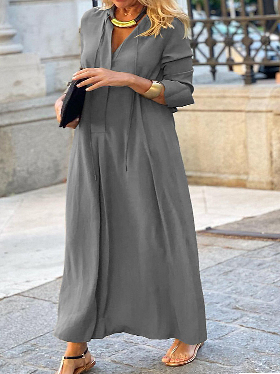 LovelyWholesale Plus Size Solid Color Shirt Loose Dress Fall Long Sleeve Casual Basic Turndown Collar  3X Spring Summer 2024