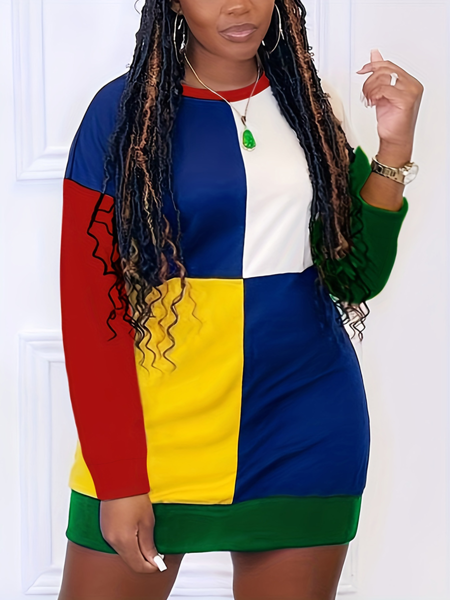 LW Plus Size Color Lump Patchwork Sweat Dress
