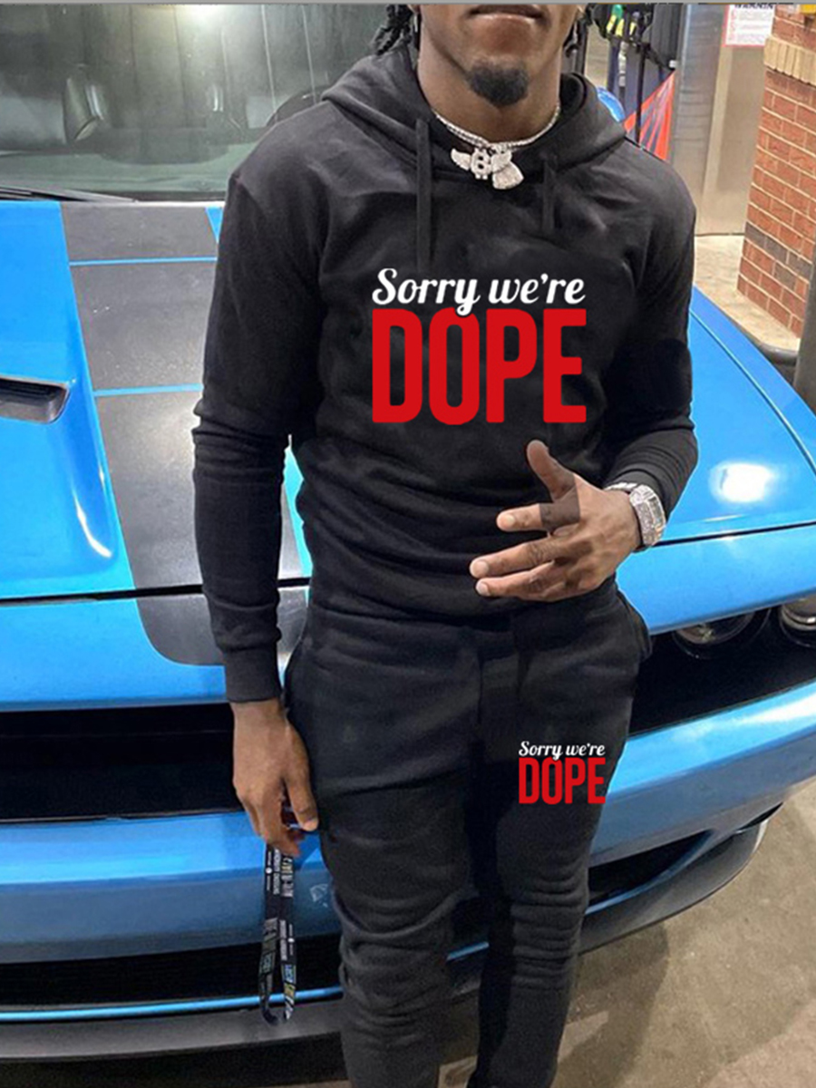 LW Men Dope Letter Print Kangaroo Pocket Tracksuit Set