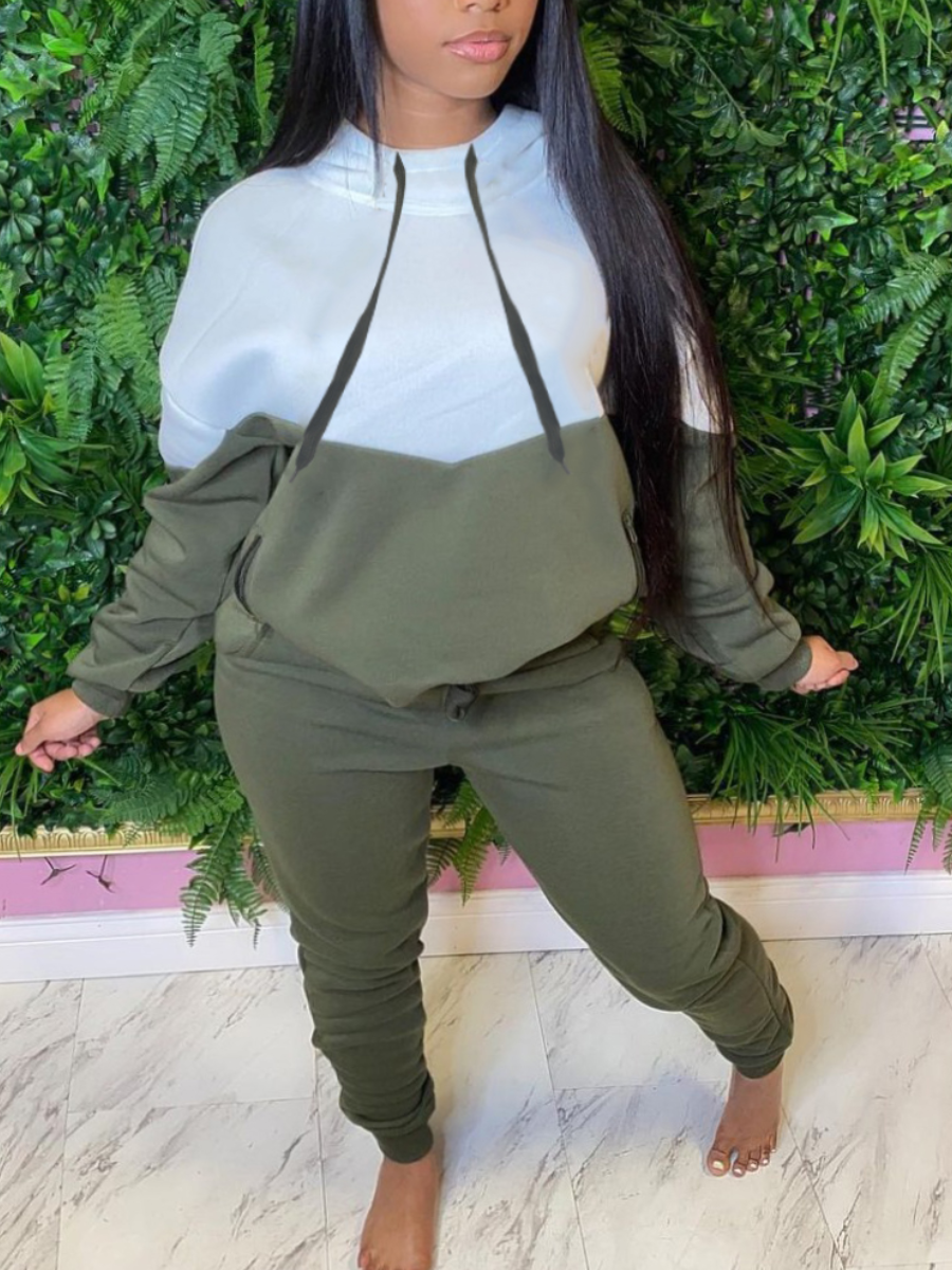 LW Plus Size Hooded Collar Pocket Design Tracksuit Set