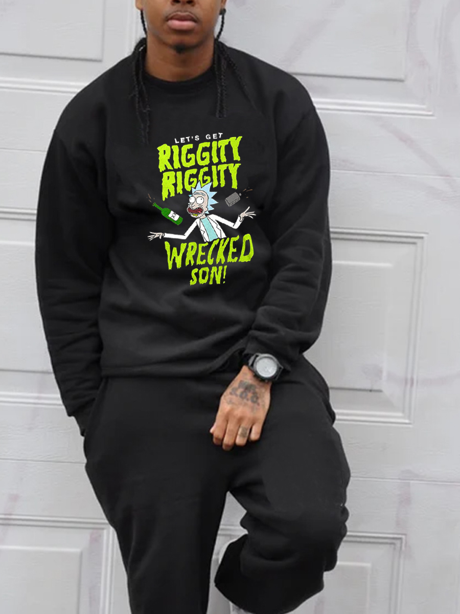 LW Men Cartoon Letter Print Kangaroo Pocket Sweatshirt
