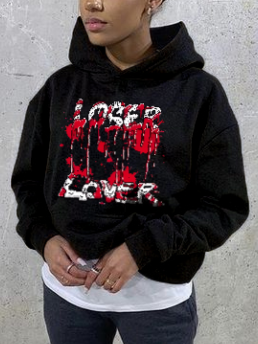 LW Letter Print Kangaroo Pocket Hoodie