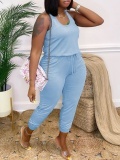 LW BASICS Plus Size Pocket Design Drawstring Jumpsuit
