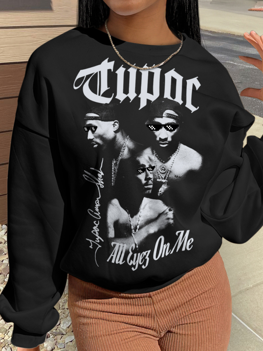 LW Plus Size Dropped Shoulder Figure Letter Print Sweatshirt