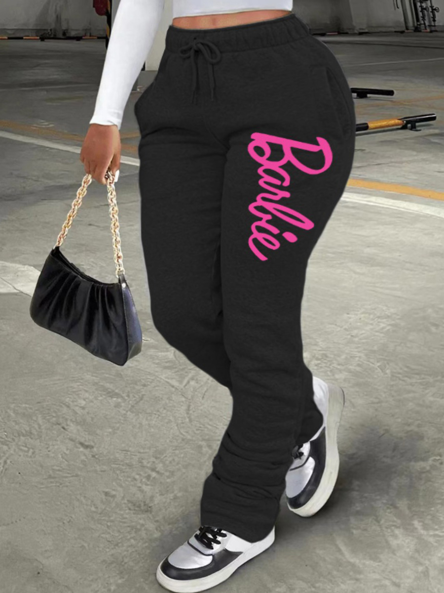 LW Plus Size High Waist Letter Print Drawstring Sweatpants