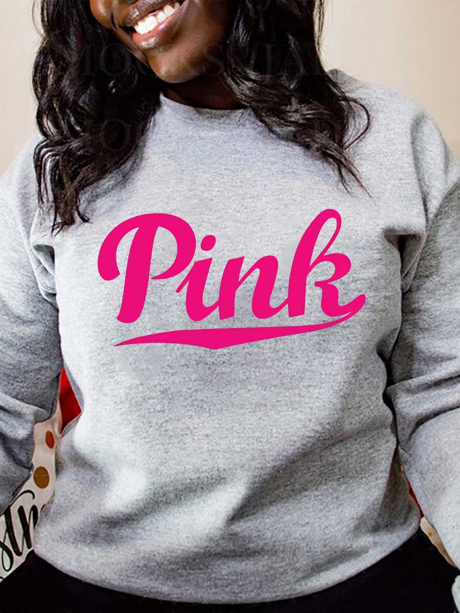 LovelyWholesale Plus Size Pink Letter Print Sweatshirt Fall Long Sleeve Casual Pink Round Neck  5X Spring Summer 2024