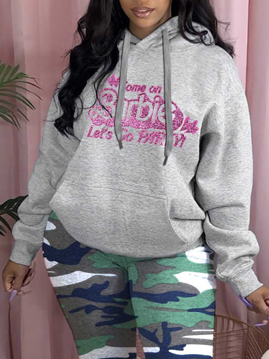 LW Plus Size Letter Print Kangaroo Pocket Hoodie
