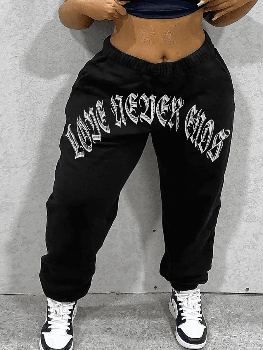LovelyWholesale Plus Size Letter Print Pocket Design Sweatpants Spring|Fall Casual Pocket Design  5X Spring Summer 2024