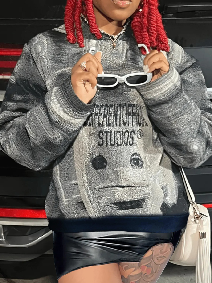 LW Pattern Print Letter Loose Sweatshirt