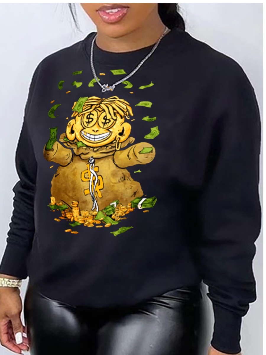 LW Plus Size Teddy Bear Money Print Sweatshirt