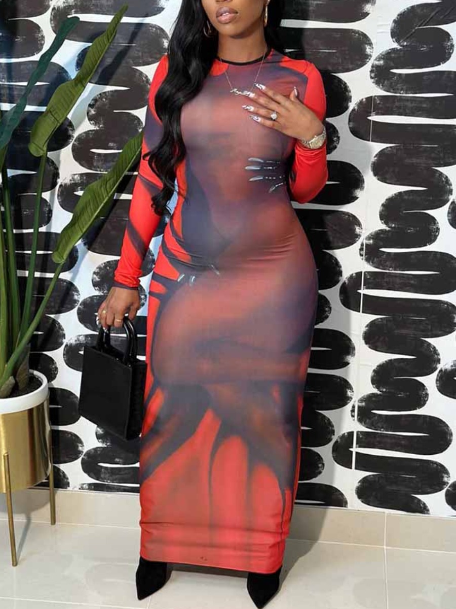 LW SXY Round Neck Tie Dye Bodycon Dress
