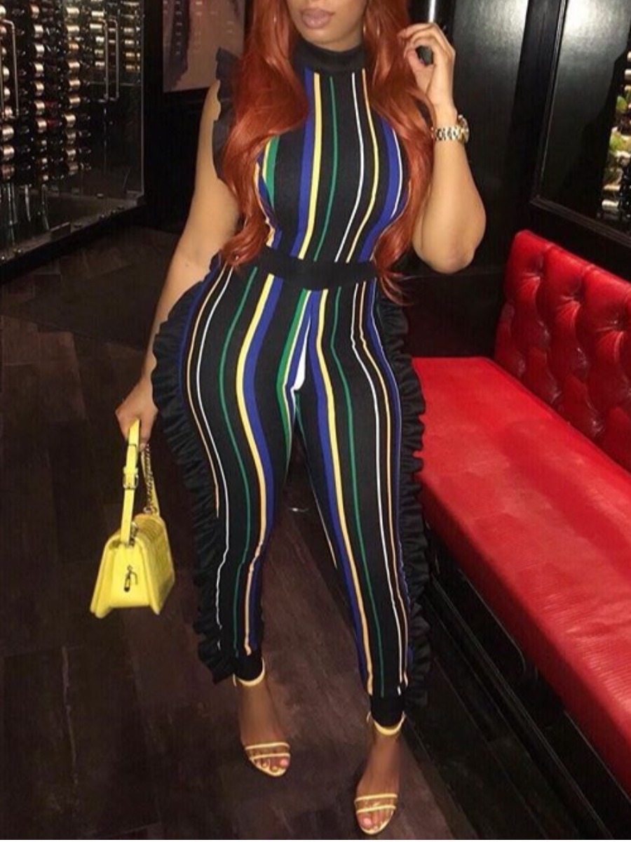 LW SXY Round Neck Striped Skinny Jumpsuit