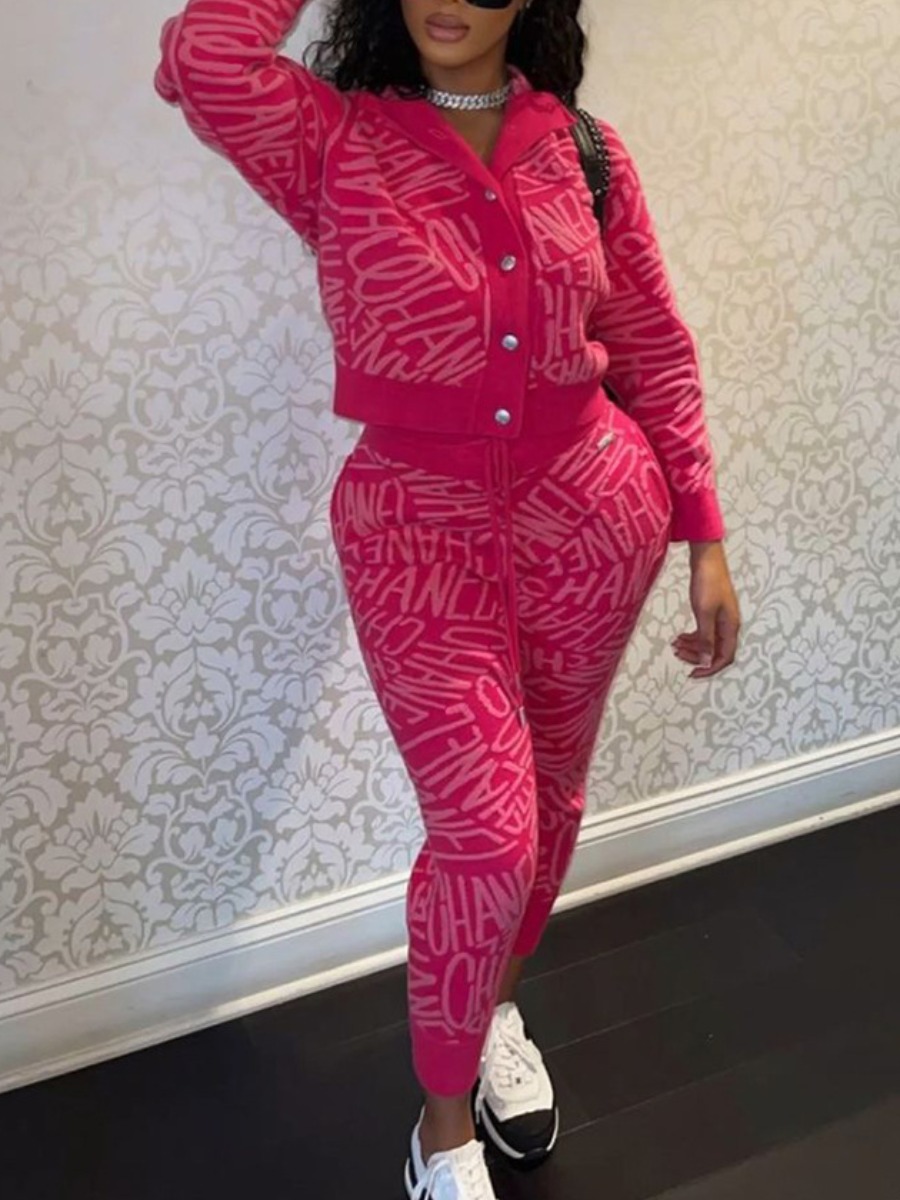 LW Letter Print Drawstring Pants Set