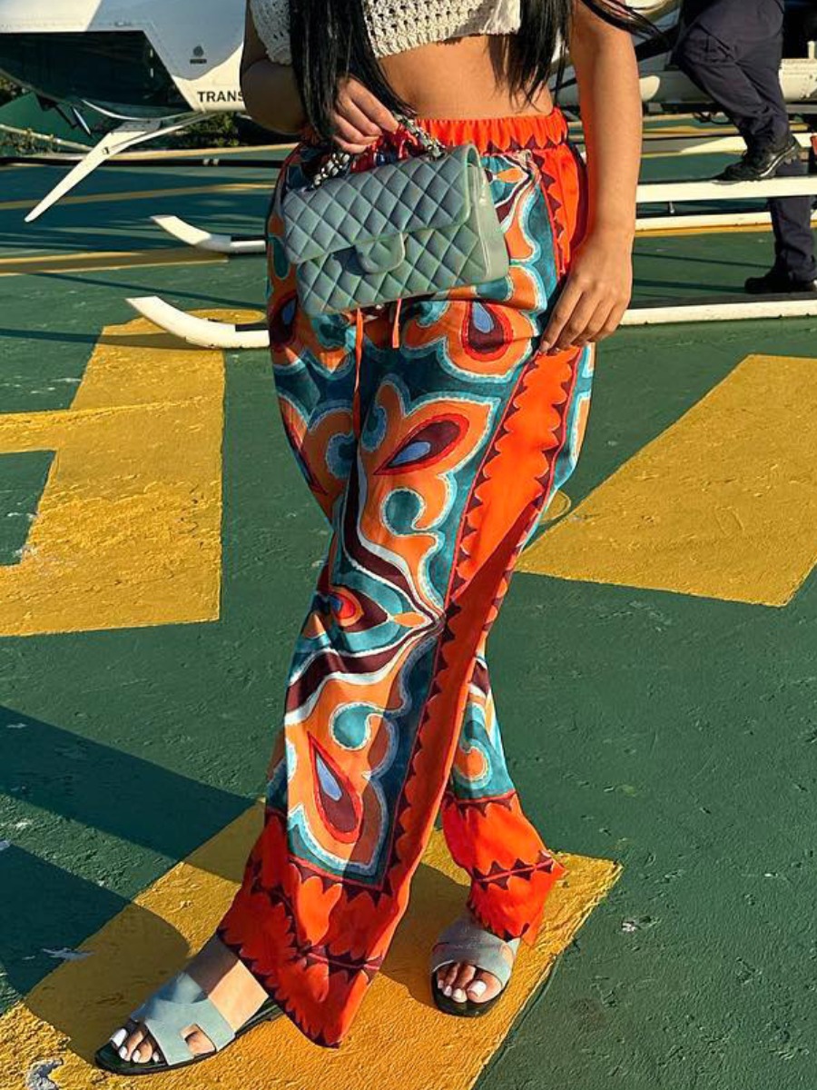 LW Mid Waist Mixed Print Drawstring Pants