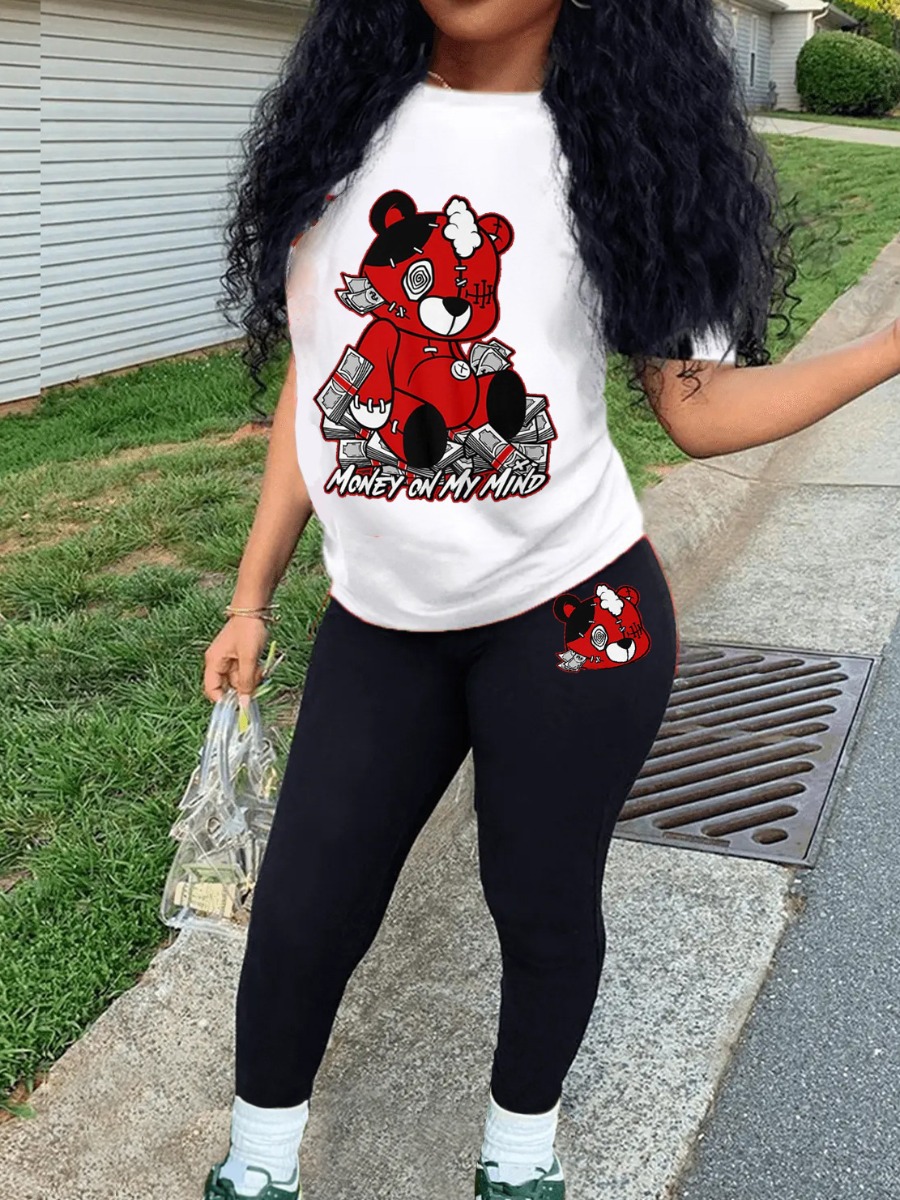 LW Teddy Bear Letter Print Pants Set