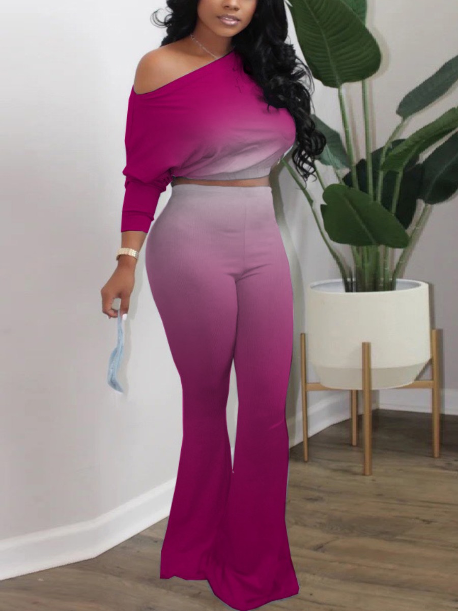 LW Crop Top Gradient Flared Pants Set
