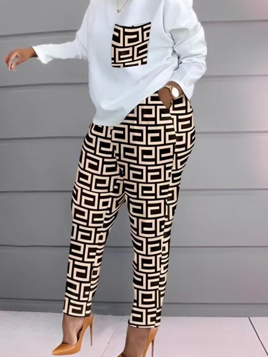 LW Plus Size Geometric Print Patchwork Pants Set