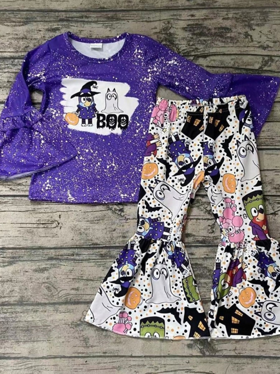 LW COTTON Girl Cartoon Letter Print Flared Pants S