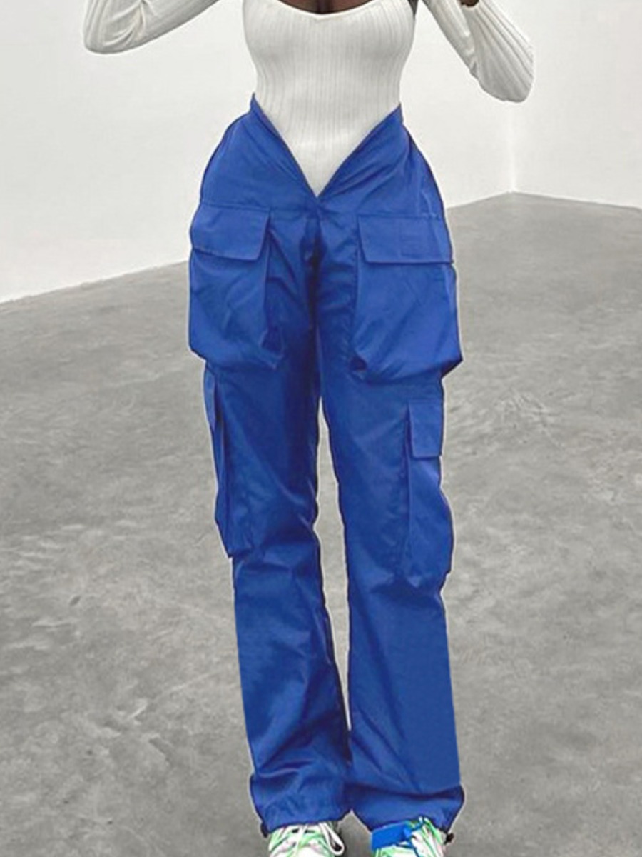 LW High Waist Pocket Design Wide Leg Pants