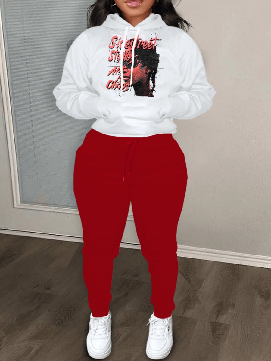 LW Figure Letter Print Kangaroo Pocket Tracksuit S