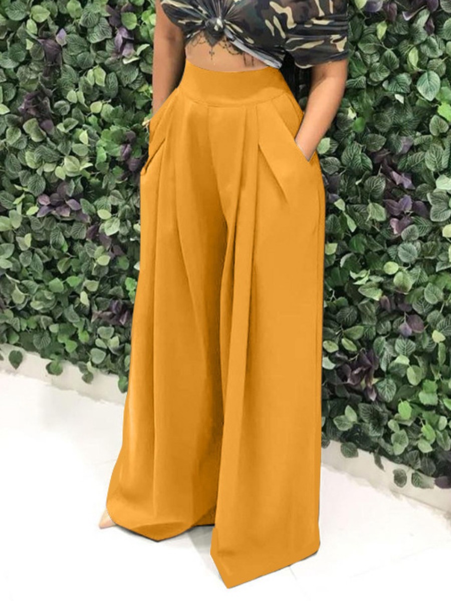 LW Mid Waist Pocket Design Wide Leg Pants