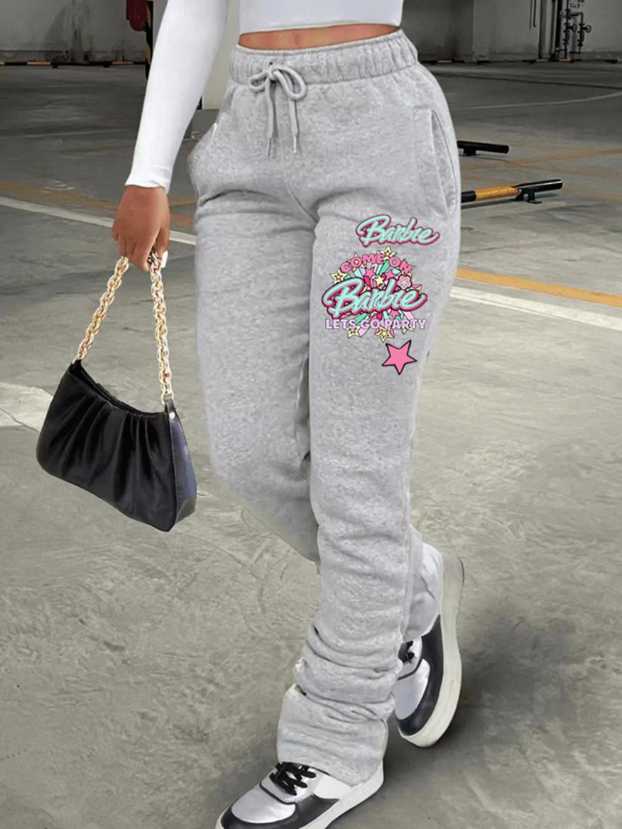LW High Waist Star Letter Print Drawstring Sweatpants