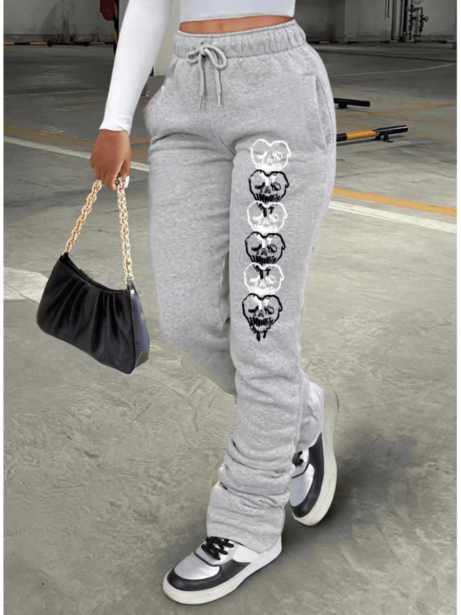 LovelyWholesale High Waist Heart Print Drawstring Sweatpants Spring|Fall Nine Points Sleeve Casual Spring Summer 2024
