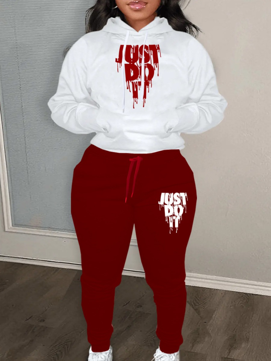 LW Letter Print Kangaroo Pocket Tracksuit Set