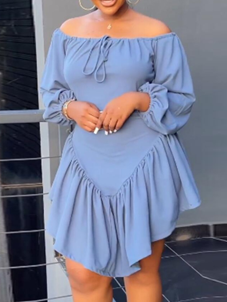 LW Plus Size Off The Shoulder Drawstring Ruffle De
