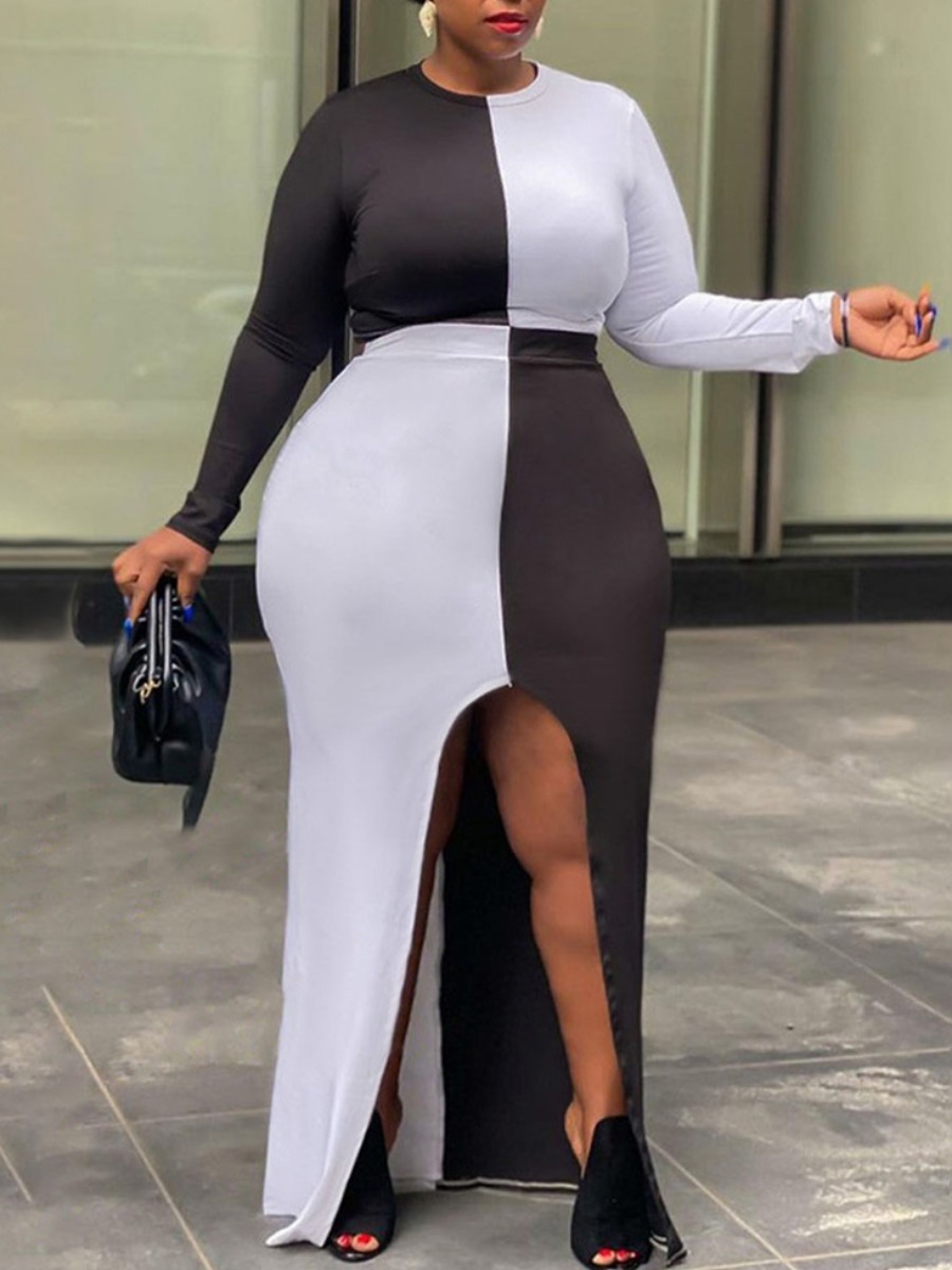 LW Crop Top Patchwork Slit Skirt Set