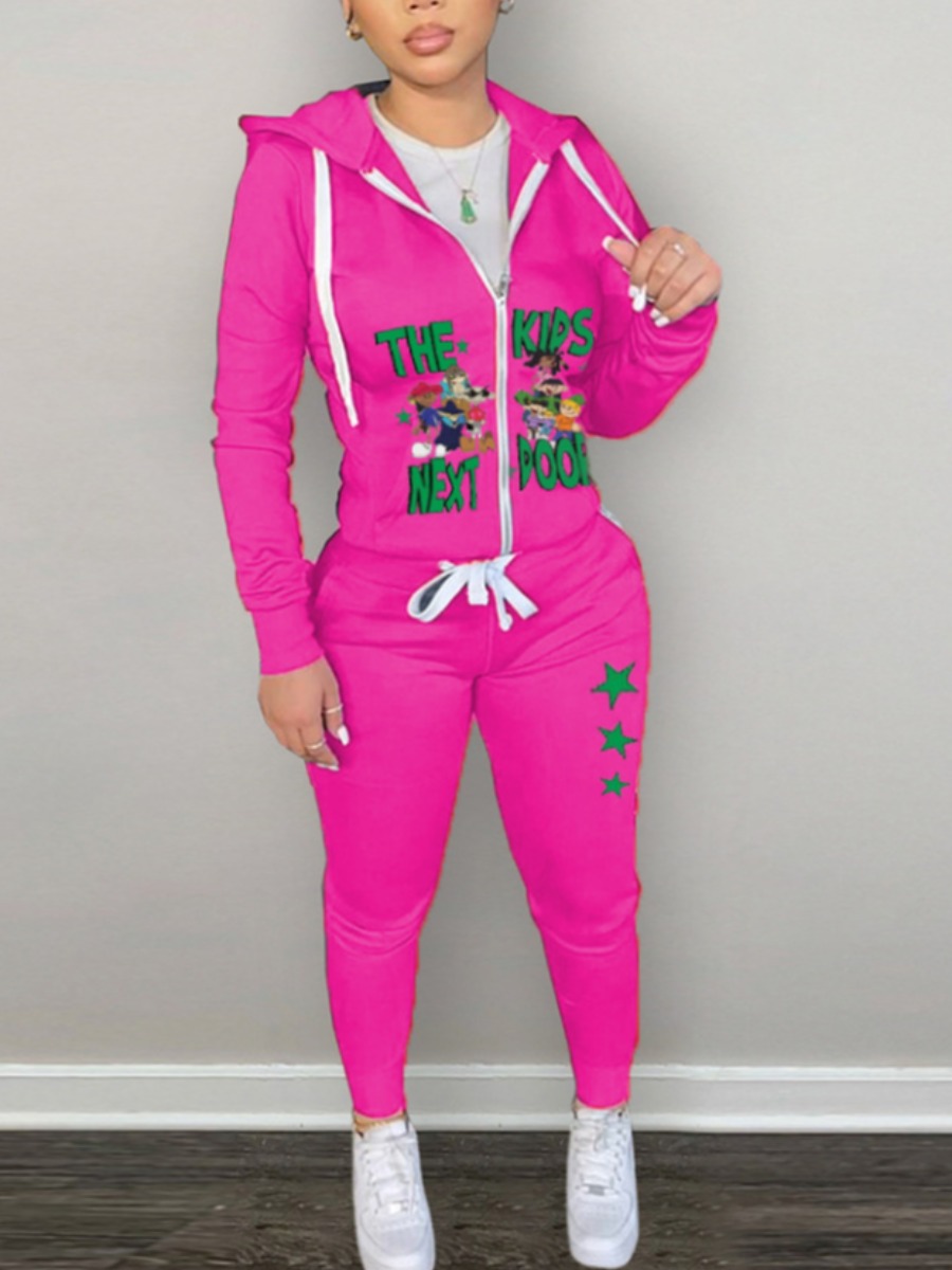 LW Cartoon Star Letter Print Tracksuit Set