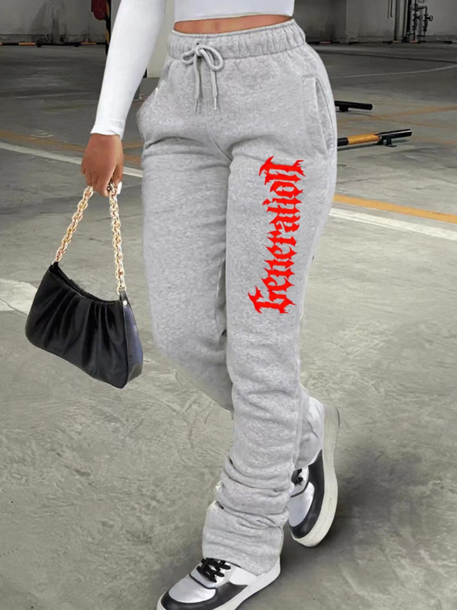 LW High Waist Letter Print Drawstring Sweatpants