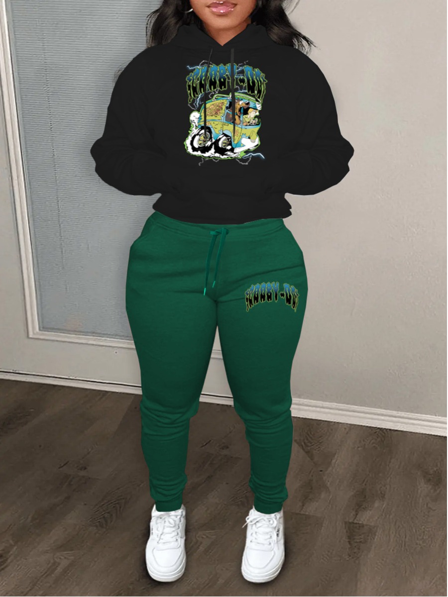 LW Racing Car Letter Print Kangaroo Pocket Tracksuit Set