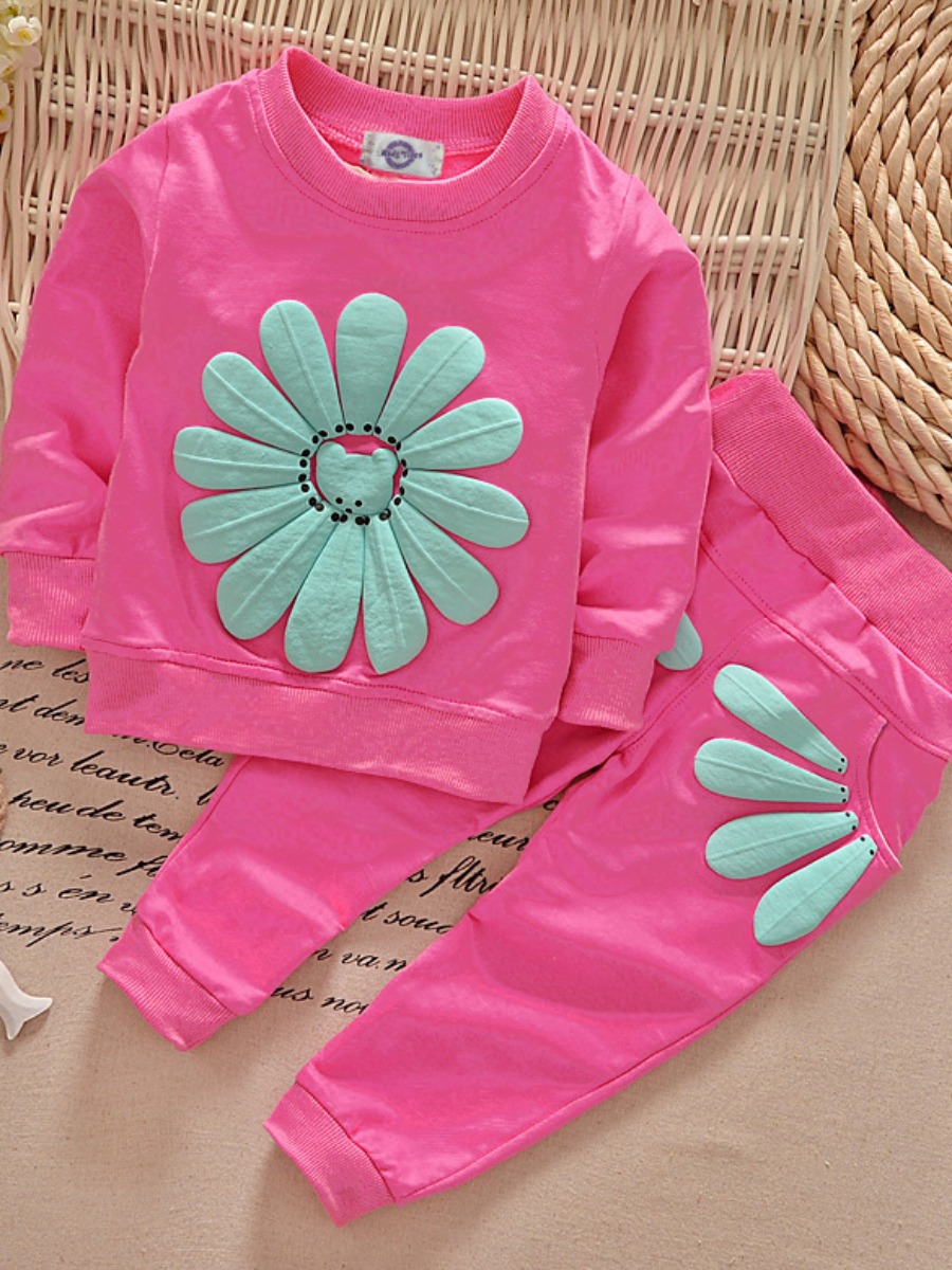 LW COTTON Girl Floral Decor Pocket Design Pants Set