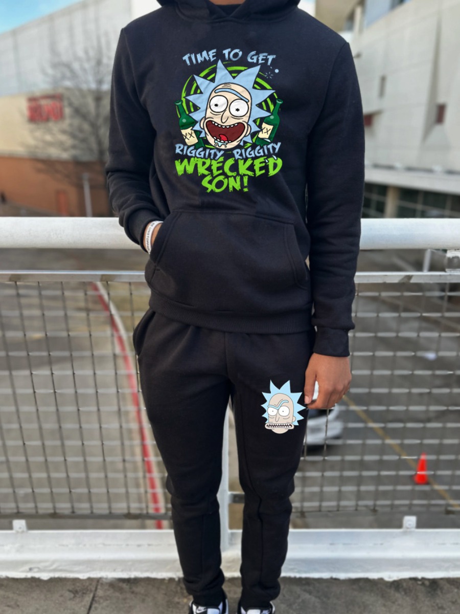 LW Men Cartoon Letter Print Kangaroo Pocket Tracks