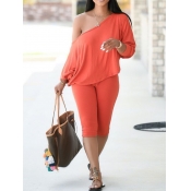 LW One Shoulder Drawstring Plain Shorts Set