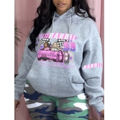 LW Figure Letter Print Kangaroo Pocket Hoodie