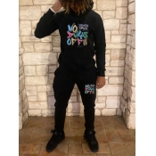 LW Men Letter Print Kangaroo Pocket Tracksuit Set