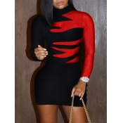 LW SXY Half A Turtleneck Color-lump Patchwork Dres