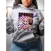 LW Plus Size Skull Head Letter Print Kangaroo Pock
