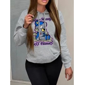 LW Plus Size Cartoon Letter Print Kangaroo Pocket 