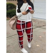 LW Round Neck Plaid Print Pants Set