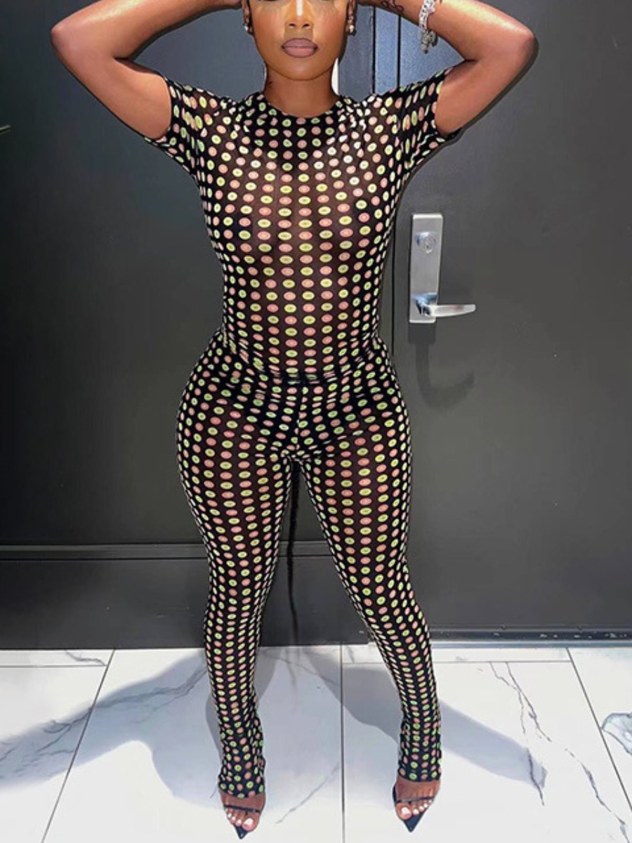 LW Mixed Dot Print See Through Skinny Pants Set